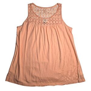 Old Navy Tank‎ Top Womens Medium Peach Boho Eyelet Lace Peasant Core